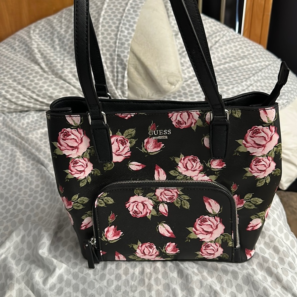 Guess Black Purse with Pink Roses